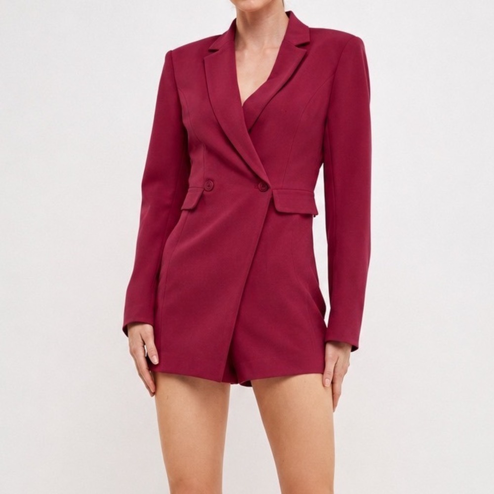 NWT Endless Rose Blazer Romper Burgundy Red Double Breasted Long Sleeve M